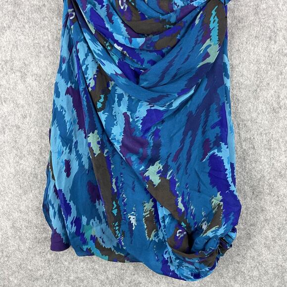 Diane Von Furstenberg Silk Dress Womens 2 Blue Faux Wrap Drapey Neiman DVF Y2K - Picture 3 of 16